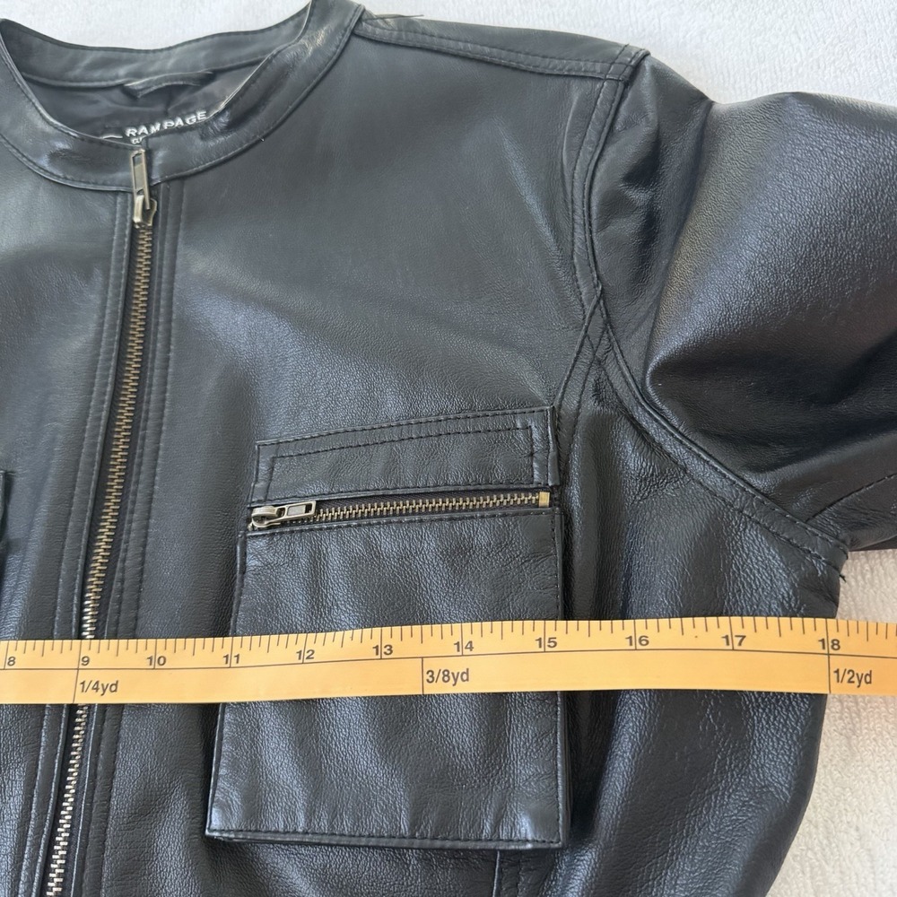 Y2k Vintage Rampage 100% Leather Jacket Size Medium Black Moto Chic Biker Baddie - Picture 9 of 16